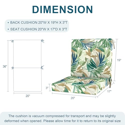 DYTXIII Outdoor Midback Chair Cushions Set of 2-20"x17" Water Repellent & Fade-Resistant Patio Seat Cushions with High-Resiliency Foam, Non-Slip Ties for Dining, Balcony Furniture-Lush Leaf Green - color: Lush Leaf Green