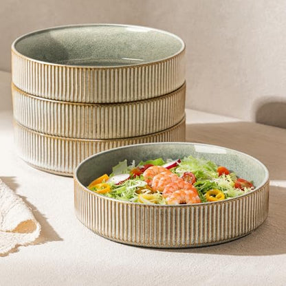 GBhome 7.5 Inch Pasta Bowls Set of 4, Ceramic Salad Bowls, Sage Desert | Double Reactive Glaze Bowls for Pasta, Noodles & Fruit, Scratch Resistant, Microwave & Dishwasher Safe - color: Sage Desert, size: Set of 4