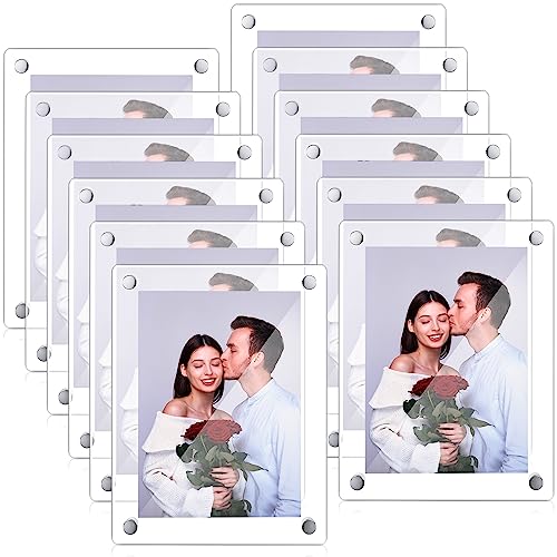 Wesiti 12 Pack Acrylic Picture Frames Floating Acrylic Photo Frame Clear Wall Mount Frameless with Metal Standoff for Christmas Home Artwork Display(5 x 7 Inches)