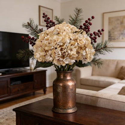 Kimura's Cabin 6pcs Hydrangea Artificiales Flowers Faux Hydrangeas,Cream | Silk Fake Hydrangea with Stems,Wedding Party Bouquets Arrangements,Autumn Home Table Centerpieces,Farmhouse Garden Decor - color: Beige