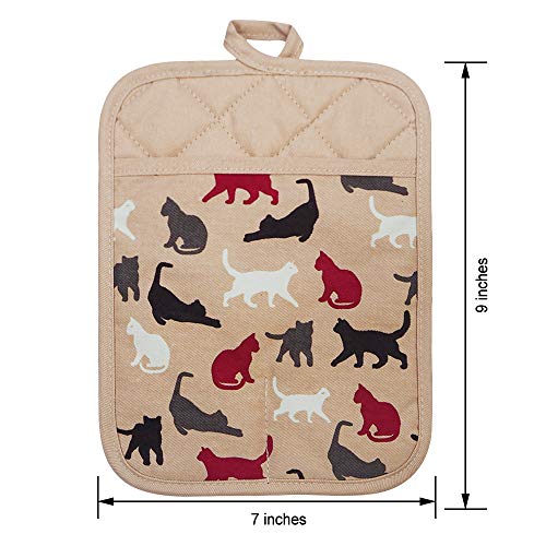 Pot Holders Set of 2,Non Slip Clear Silicone Printed Potholdes | Resistant 480 ℉,Comfortable Cotton Lining Kitchen Women Men Cooking Baking Microwave (Cat, Khaki Potholders) - color: Cat, Khaki Potholders