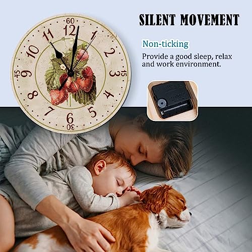 Bathroom Wall Clock Strawberry Wooden Clock Battery Operated Silent Wall Clock 15 inch Strawberry Fruit Wooden Wall Clocks for Living Room Laundry Room Rustic Clocks - color: Clock-4, size: 38cmx38cm