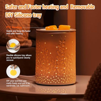 inrorans Wax Melt Warmer Ceramic Oil Burner with Timer Electric Candle Wax Melter with Led Coloful Changing Silicone Removeable Tray for Home Gifts-Golden Wheat - color: Golden Wheat