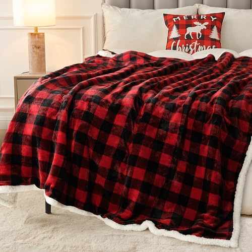BEAUTEX Christmas Sherpa Fleece Throw Blanket Soft Warm Buffalo Plaid | Plush Blanket & Throw, Winter Cozy Fuzzy for Couch, Sofa, Bed (Red, 50" x 60") - color: Plaid Red, size: Throw-50"x60"
