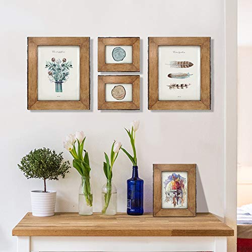 IKEREE 5x7 Picture Frames with Natural Bark Edges, Rustic Brown Wood Photo Frame for Tabletop or Wall Mounting Display - size: 5x7 inch