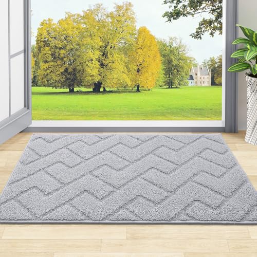 OLANLY Indoor Door Mat, 30x17, Dirt Resistant and Absorbent, Sturdy Non-Slip Rubber Backing, Easy to Clean, Washable Low-Profile Doormat for Entryway, Light Grey - color: Light Grey, size: 30" x 17"