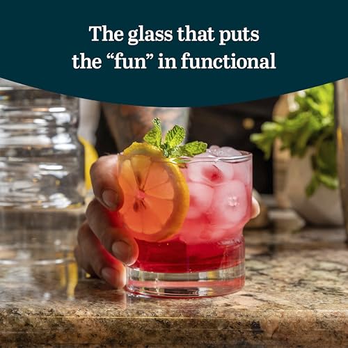 Libbey Newton Double Old Fashioned Glasses Set of 6, Sleek, Stackable Short Drinking Glasses, Lowball Cocktail Glasses for Anniversaries, Holidays - color: Rocks