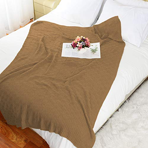 uxcell 100% Cotton Knit Throw Blanket, Cable Decors Brown 47x70 - color: Brown