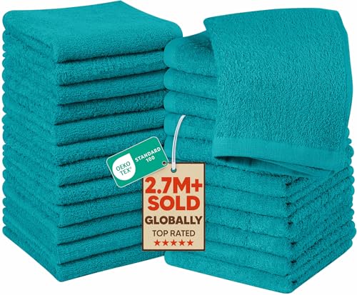 Utopia Towels 24 Pack Washcloths, 12x12 in, 100% Cotton, Turquoise | Premium 100% Ring Spun Cotton Face Cloths - Highly Absorbent, Fast Drying Soft Feel Fingertip Towels for Daily Use - color: Turquoise
