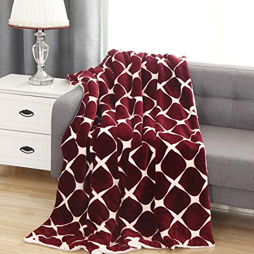 Elegant Comfort Reversible, Printed Sherpa Throw Blanket, All-Season Blanket- Super Soft, Cozy and Plush- Decorative Throw, Perfect for Lounging, 50 x 60 inches, Bloomingdale, Sherpa Throw Burgundy - color: Bloom Burgundy