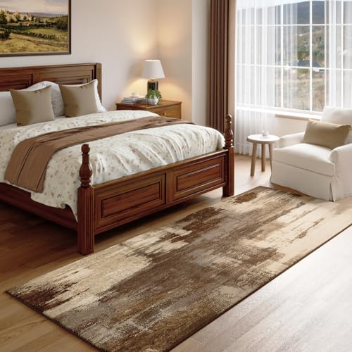 Kelarea Washable Runner Rug 2x6, Non-Slip Low Pile Abstract Brown | Water & Stain Resistant, Pet Friendly, Easy Clean, Ultra Soft, for Entrance, Kitchen, Bedroom, Hallways - color: Brown, size: 2' x 6' (Rectangular)