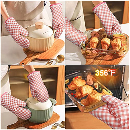 AUAUY Pink Oven Mitts, Kitchen Mittens, 392F Heat Resistant Non-Slip Gloves for Cooking, Baking, BBQ, Grilling - Cotton Infill, 1 Pair - color: Light Pink