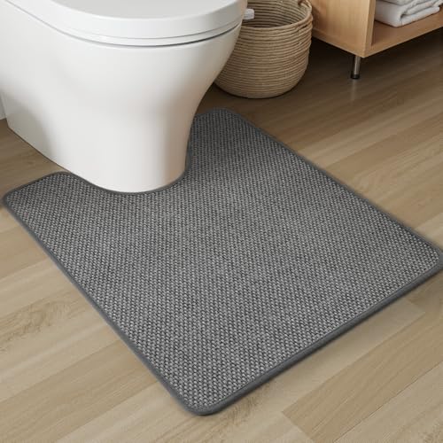 PADOOR Braided U Shaped Toilet Rug, 20x24 Grey, Super Absorbent, Non Slip, Machine Washable, Bathroom Floor Mat - color: Grey, size: 20''x24'' U-Shaped