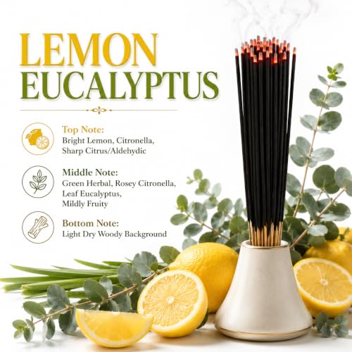Lemon Eucalyptus Incense Sticks 11" - 1 Bundle 85 to 100 Sticks - Smooth and Clean Long Burn Time, 45 to 60 Minutes. - size: 185 Grams - 85 to 100 Sticks