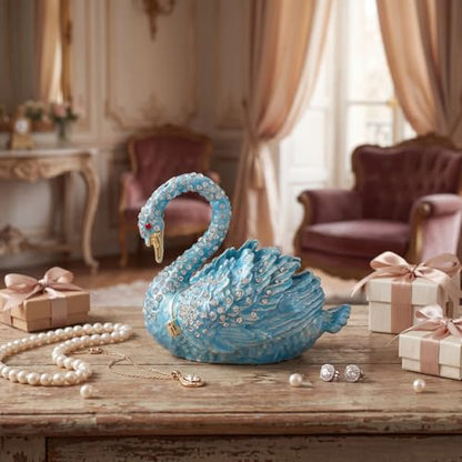Skyblue Swan Trinket Boxes Hinged Enamel Small Jewelry Box Hand-Painted Collectible Swan Figurines Craft Gift for Women - color: Skyblue