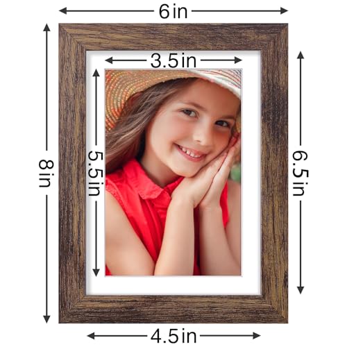 Vittanly 5x7 Picture Frames Set of 9, Shatter Resistant Plexiglass, Display 4x6 Pictures with Mat or 5x7 without Mat, Photo Frames for Wall or Tabletop, Engineered Wood, Brown | Display Pictures 4x6 with Mat or 5x7 without Mat, Small Photo Frames, Enginee