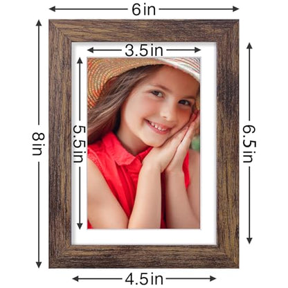 Vittanly 5x7 Picture Frames Set of 9, Shatter Resistant Plexiglass, Display 4x6 Pictures with Mat or 5x7 without Mat, Photo Frames for Wall or Tabletop, Engineered Wood, Brown | Display Pictures 4x6 with Mat or 5x7 without Mat, Small Photo Frames, Enginee