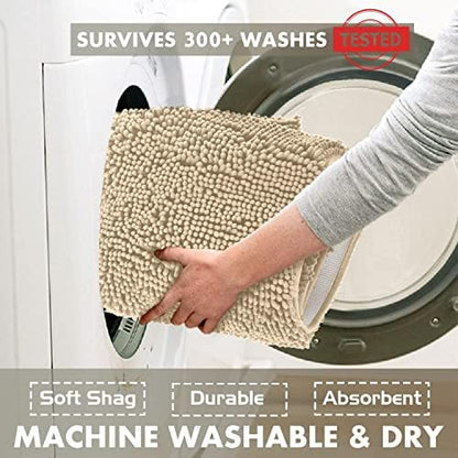 LuxUrux Bathroom Rugs Sets 2 Piece: Quick Dry, Soft Plush Anti-Slip, Super Absorbent. Includes Rectangular (31x20 inches) & U-Shaped Toilet Mat (20x20 inches) | Birch - color: Birch, size: 2 Piece Set