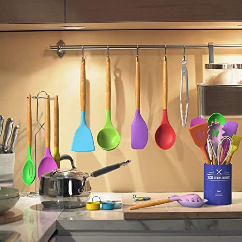 Umite Chef Kitchen Cooking Utensils Set, 33 pcs Non-stick Silicone Cooking Kitchen Utensils Spatula Set with Holder, Wooden Handle Silicone Kitchen Gadgets Utensil Set (Colorful) - color: Colorful