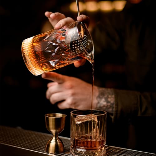 24 Oz Cocktail Mixing Glass Stirring Glasses for Whiskey Cocktail Mixing Shaker Glass Martini Old Fashioned Crystal Bar Set 700ml 2PCS (X-shape/Snowflakes) - style: X shape/ Snowflakes