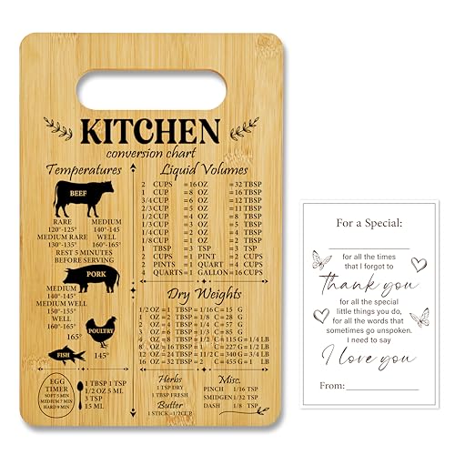 Unique Gifts for Women Mom, Kitchen Conversion Chart Bamboo Cutting Board, Charcuterie Board for Kitchen Decor, Cooking Gifts for Couple Neighbor Family Friends -16 - color: Kitchen Conversion Chart