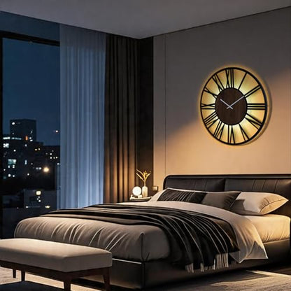 Large Lighted Wood Wall Clock Remote Control, Roman Numeral Modern Decorative Clock with Silent Movement, Battery Operated Clocks for Living Room Decor - size: 32inch-80cm