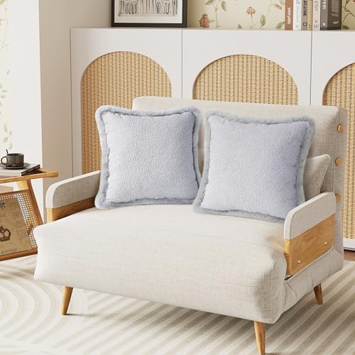Decorative Luxury Boucle Throw Pillow Covers with Faux Fur 20x20, Set of 2, Modern Plush Pillow Case, Boho Farmhouse Cushion Case for Bed Couch Sofa, Light Gray (Covers Only) - size: 20" x 20" (Pack of 2)