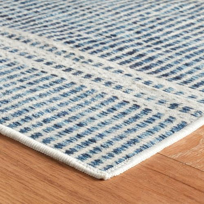 Dash & Albert Malta Blue Striped Washable Rug, 6'x9' - color: Blue, size: 6' x 9' (Rectangular)
