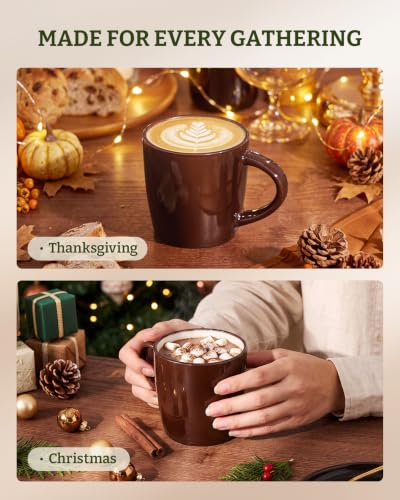 famiware Coffee Mugs Set of 4, Milkyway 13 oz Ceramic Cup Set with Handle | Stoneware Mug Set for Tea, Coffee, Latte, Cappuccino, Cocoa, Microwave and Dishwasher Safe, Light Khaki & Cocoa - color: Milkyway-Light Khaki & Cocoa, size: 4 Count (Pack of 1)