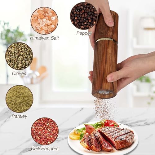 Wooden Pepper Grinder Pepper Mill,Adjustable Coarseness Salt Pepper Grinder Shaker Pepper Grinder Refillable,Acacia Wood Salt Grinder for Your Kitchen - color: BURLYWOOD-1