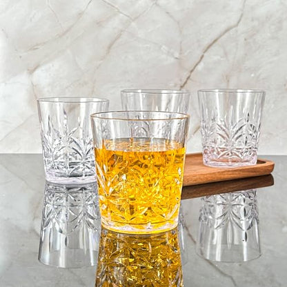 Lily's Home Unbreakable Premium Drinking Glasses Set of 4, Plastic Cups, Reusable Drinkware, Tumblers Water Cups, Shatterproof & Stackable, Indoor & Outdoor, 3.5in×3.9in, 13.5oz. Made in Taiwan. - size: 13.5 Ounces (Crystal)
