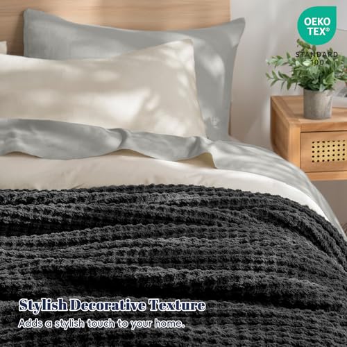 PHF Chenille Waffle Knit Throw Blanket- Plush Warm & Cozy 50" x 60" Ultra Soft Blanket- Chunky Fluffy Waffle Throws for Couch Bed Sofa - Charcoal Grey - color: Charcoal, size: Throw(50"X60")