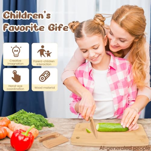 LUOLAO Wooden Kids Safe Knife and Toddler Baking Set for Real Cooking 6 PCS | Montessori Toddler Kitchen Tools, Cooking Cutting Board Set, Gift for kids, Safe & Effective, Teaching Real Kitchen Skills