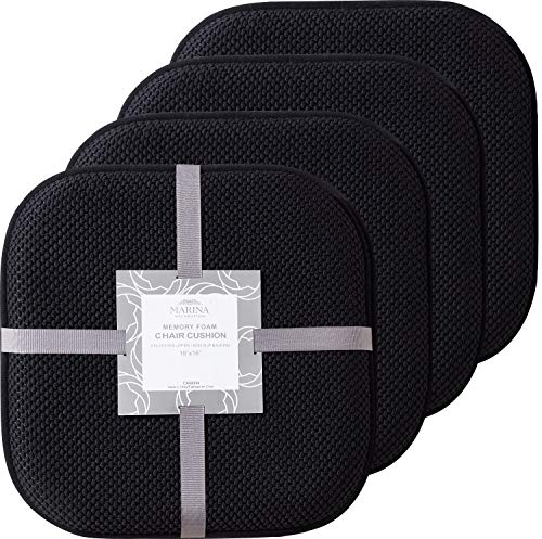 Marina Decoration Premium Thick Comfortable Cushion Memory Foam Chair Pads Honeycomb Pattern Nonslip Rubber Back Seat Topper Rounded Square 16 x 16 Seats Cover for Kitchen Chairs, 4 Pack Black - color: Black, size: 4 Pieces Pack