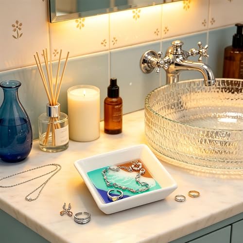 Beach Gift for Women Ocean Ceramic Jewelry Tray Coastal Ring Holder | Decorative Trinket Tray for Rings Earrings Necklaces Keys Beach Bathroom Room Decor Housewarming Engagement Wedding Present