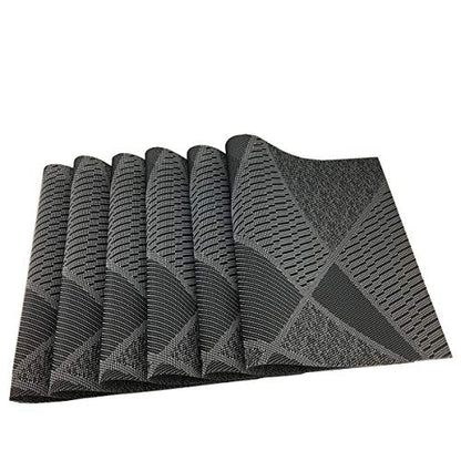 Natural Placemats Woven Vinyl Non-Slip Insulation Heat Stain Resistant Washable Table Placemats Kitchen Dining Table Top Meal Mat Place Mats PVC Set of 6, Natural Black Wood Color - color: Black