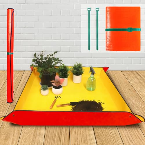 Emycool 39.5" x 39.5" Extra Large Repotting Mat for Indoor Plants Transplanting and Mess Control, Waterproof Potting Soil Mat Portable Potting Tray Gardening Gift for Women, Orange - color: Orange, size: Extra Large 39.5" X 39.5"
