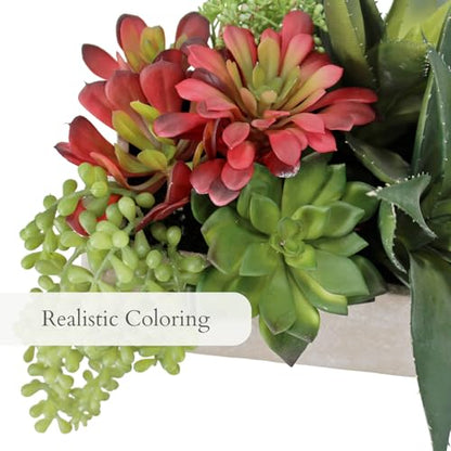 Oblong Faux Succulent Arrangement, 27" Premium Artificial Indoor Plant Enhances Interior Design, Display on any Surface in Your Home Adding an Inviting Touch of Nature, Natural Planter Pot Included - size: 27" Oblong Khaki