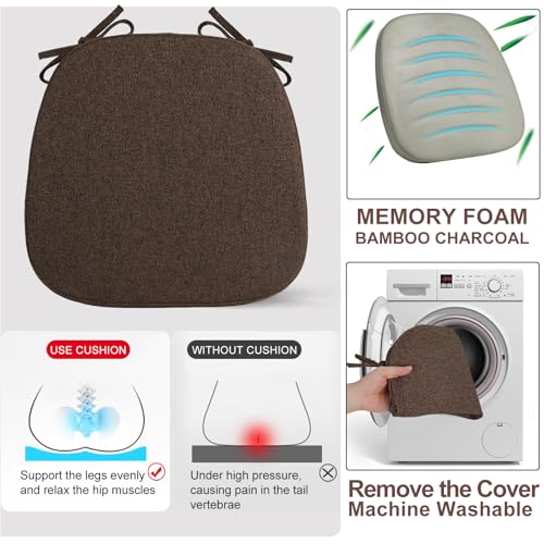 SINOSSO 1 Pack Memory Foam Chair Cushions for Dining Chair, Friendly Woven Fabric 16" U-Shape Comfortable Kitchen Chair Pad, Removable Slip Resistant Seat Cushion (1 Piece, Dark Brown) - color: Dark Brown