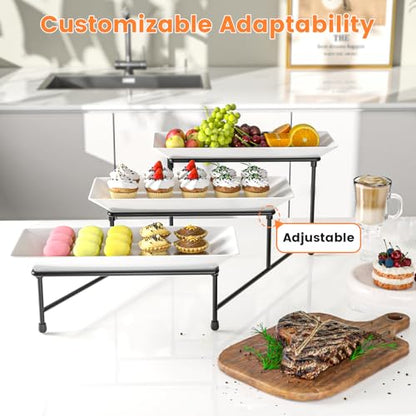 3 Tier Serving Tray, 12'' Collapsible BPA Free Dessert Stand, Black | 3-Tier Serving Platter. BPA-Free, Shatterproof. Steel Frame, Collapsible. Ideal For Parties, Weddings, BBQ & Holiday Events. - color: Black, size: 12" x 11.6" x 8.7"