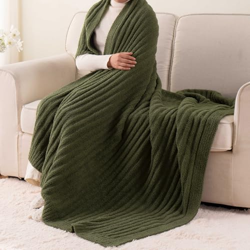 BATTILO Olive Green Throw Blankets for Couch, Fluffy Soft Plush Knit Throw Blankets, Cozy Warm Lightweight Green Blanket for Bed, Sofa, Travel, 50"x60" - color: Olive Green