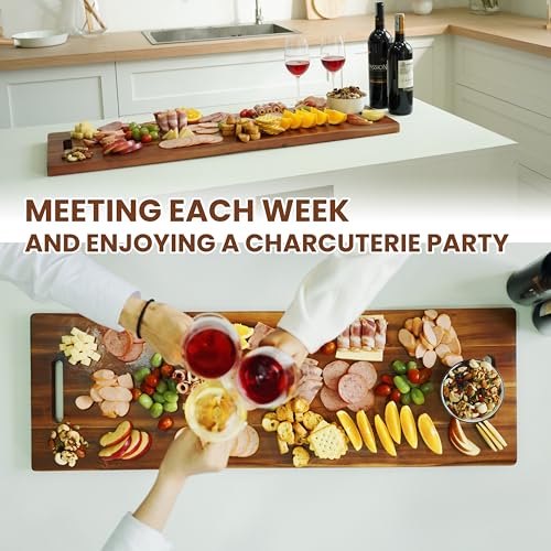 TIDITA 36" Large Acacia Wood Charcuterie Board, Built-in Handles, Raw Edge | Dual-sided Design, Extra Long Wooden Serving Cheese Boards, Rectangular Serving Platter for Meat Steak, Cracker Appetizers - color: Acacia, size: 36" x 9.8" x 1"