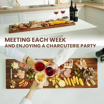 TIDITA 36" Large Acacia Wood Charcuterie Board, Built-in Handles, Raw Edge | Dual-sided Design, Extra Long Wooden Serving Cheese Boards, Rectangular Serving Platter for Meat Steak, Cracker Appetizers - color: Acacia, size: 36" x 9.8" x 1"