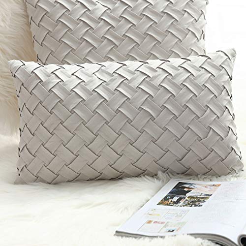 vctops Boho Basket Weave Pattern Decorative Throw Pillow Cover Super Soft Suede Solid Lumbar Accent Cushion Case for Couch Sofa Car (GML,12"x20") - color: Gml, size: 20" x 12" (Pack of 1)