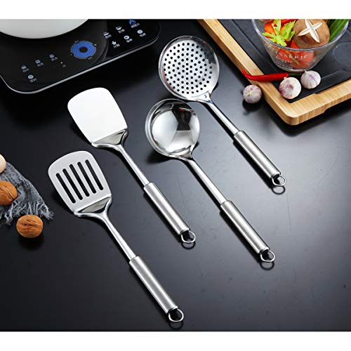 Berglander Cooking Utensil Set 12 Piece Stainless Steel Kitchen Tool Set, Include Cooking Spoon, Spatula, Whisk, Cooking Tong and etc (12 Pieces) - color: C. 12 Pieces