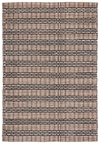 SAFAVIEH Natural Fiber Collection Area Rug - 6' x 9', Black & Natural, Handmade Flat Weave Stripe Jute & Cotton Jute, Ideal for High Traffic Areas in Living Room, Bedroom (NFB651Z) - color: Black/Natural, size: 6' x 9' (Rectangular)