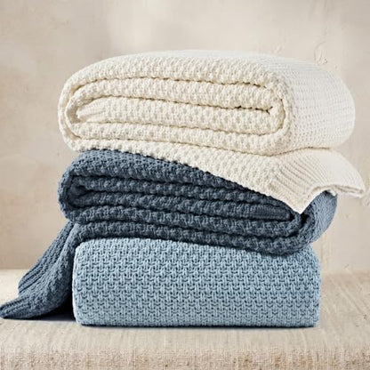 EVERGRACEHOME Chunky Chenille Knit Throw Blanket, 90 x 90, Chambray Blue | Sculpted Moss Stitch, Chic Modern Farmhouse, All-Season Warmth, OEKO-TEX® Certified, Oversized Queen for Couch, Bed, Sofa - color: Chambray Blue, size: 90" X 90"