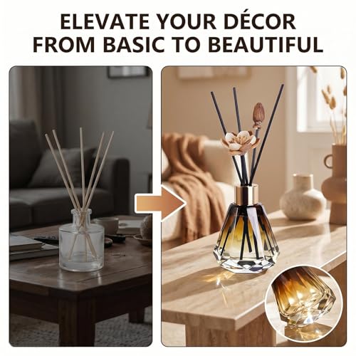 2Pcs 60ml/2oz Diffuser Bottles Empty Refillable Glass Diffusers Jars Aromatherapy Container Fragrance Accessories Use for DIY Replacement Diffuser Sticks Home Bathroom Decor