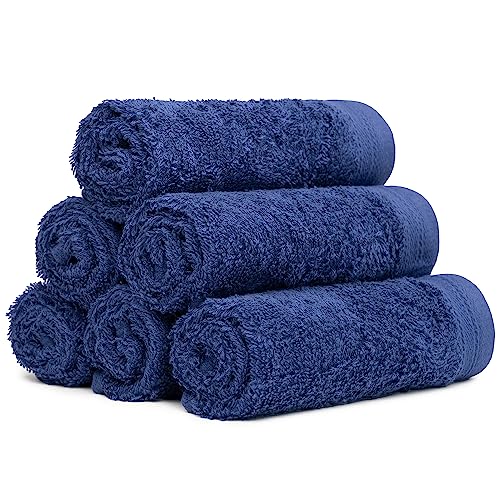 100% Cotton Washcloths Set 13” x 13” | Navy Blue Towels | Set of 6 Ultra Soft and Highly Absorbent Washcloths Sets for Bathroom, Gym, Spa | Machine Washable Face Towel - color: Navy Blue, size: 6 Pcs 13" x 13"