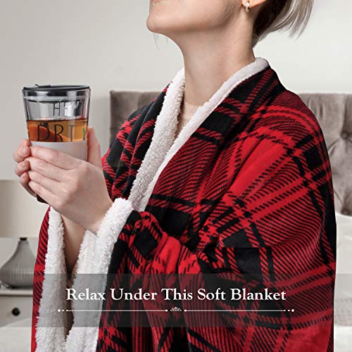 Catalonia Red Plaid Sherpa Fleece Throw Blanket, Reversible Super Soft Warm Comfy Fluffy Snuggly Micro Plush Throws for Bedding Couch TV 60"x50" Buffalo Valentine's Day Gift - color: Buffalo Plaid